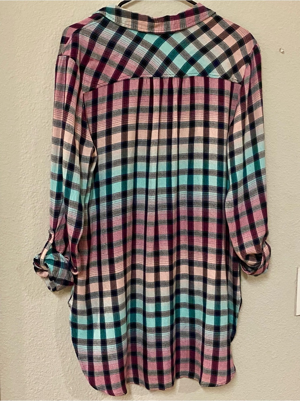 Caro Multicolor Plaid Button-Up Tunic Shirt - Size Large - EUC! - Picture 3 of 4